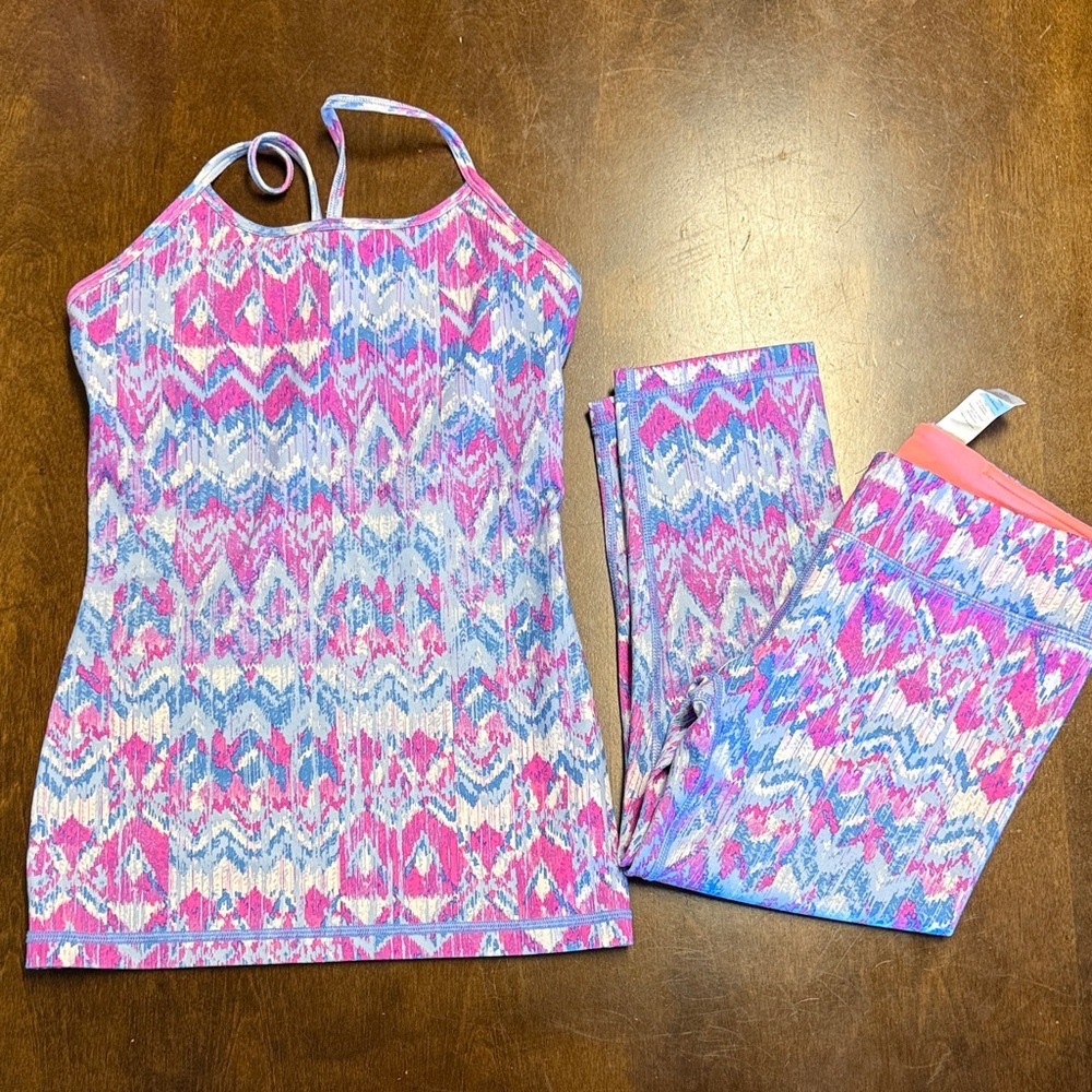 Ivivva Pink and Blue Girls Activewear Set Tank and Leggings Size 10/12